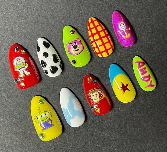Toy Story Nails | Disney Press Ons | Painted Gel Nails | Custom Disney Press Ons | Buzz Lightyear Nails | Reusable Press Ons