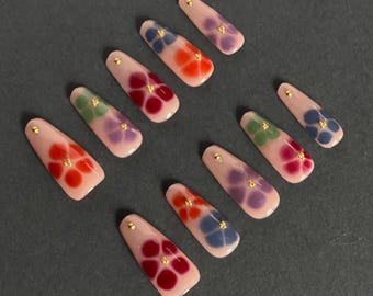 Fall Press Ons | Blooming Gel Nails| Fall Floral Nails | Flower Nails | Fall Nails |  | Gel Press on Nails