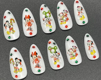 Christmas Mickey And Minnie Press On Nails | Disney Holiday Nails | Christmas Nails | Disney Christmas Nails