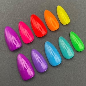 Rainbow Press On Nails | Neon Press Ons | Bright Summer Nails | Vacation Nails | Festival Nails | Spring Nails | Skittles Nails