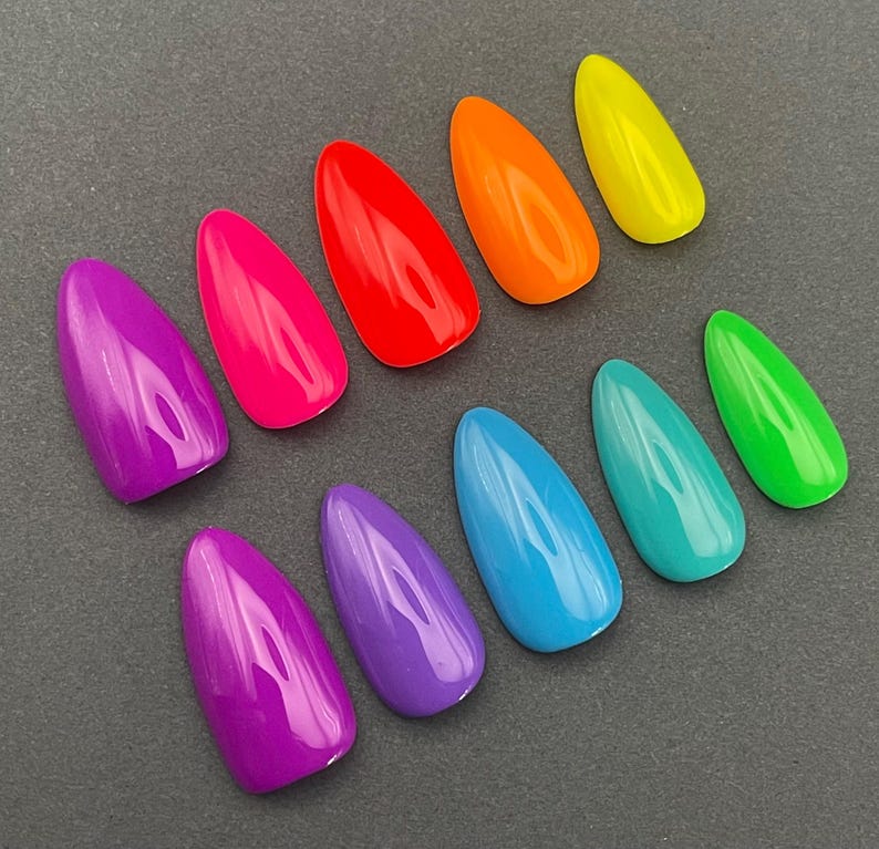 Rainbow Press On Nails | Neon Press Ons | Bright Summer Nails | Vacation Nails | Festival Nails | Spring Nails | Skittles Nails