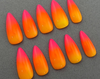 Pink Orange Yellow Airbrushed Nails | Ombré Press On Nails | Neon Nails  | Spring Nails | Summer Nails | Sunset Nails | Vacation Nails