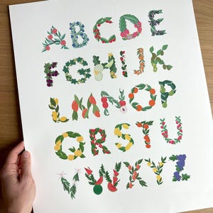 Botanical Fruit Alphabet Wall Art: Hand-Illustrated A-Z Print for Baby Nursery Decor