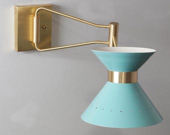 Handmade Brass Swing Arm Wall Sconce, Mid Century Modern Diabolo Lamp