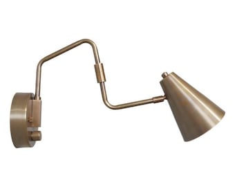 Handmade Brass Swing Arm Wall Sconce – Mid-Century Modern Adjustable Lamp