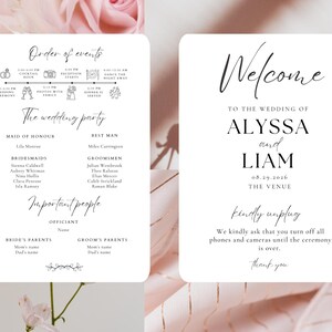 Minimal Wedding Program Fans, Outdoor Wedding DIY Template, Customizable Printable Fan, Summer Favour for Guests, Order of Events, Unplugged