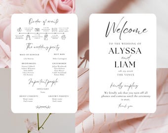 Plantilla minimalista de programa de boda en abanico: Orden de eventos personalizable (descarga digital)