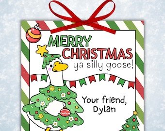 Editable Funny Christmas Treat Tags, Silly Goose Design (Digital Download)