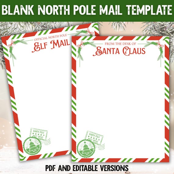 Blank North Pole Mail Stationery, Elf Letter Printable (Digital Download)