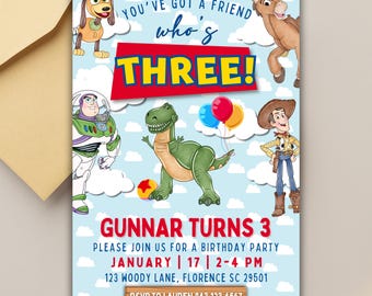 Toy Story Geburtstagseinladung, Sie haben einen Freund, der 3 ist, bearbeitbare Vorlage (digitaler Download)