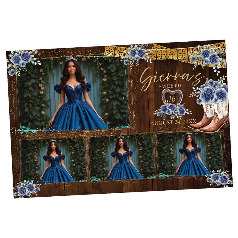 Blue Rose Quinceañera Photo Booth Frame for a Special Country Birthday ...