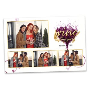 Wine Tasting Party with Gold Lettering Photo Booth Frame  |  PSD  |  1x3 Postcard  |  LHC13A