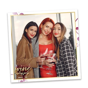 Wine Tasting Party with Gold Lettering Photo Booth Frame  |  PSD  |  360 Overlay  |  LHC13C