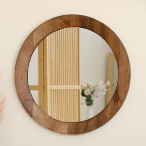 Walnut Round Mirror, Wooden Framed Wall Mirror, Walnut Framed Round Wall Mirror, Decorative Wall Mirror, Round Mirror, Modern Home Mirror