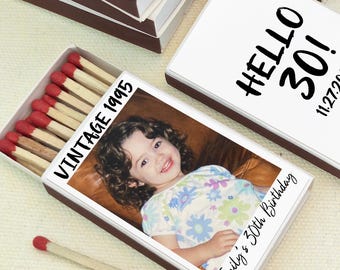 Custom Birthday Party Favor Matchbook/Double-sided Personalized Matchboxes Matches/Custom Photo Matches/Milestone Birthday Celebration Favor