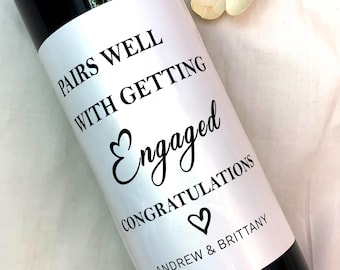 Engagement Wine Label, Newly Engaged Couple Gift, Engagement Gift, Pairs Well with Getting Engaged Wine Label, Engagement Champagne Sticker