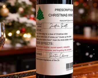 Funny Christmas Wine Labels/Funny Christmas Gift/Christmas Wine Prescription Label/Xmas Gift Ideas/Teacher Gift/Christmas Wine Hostess Gift