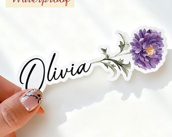 Custom Birth Month Flower Name Sticker, Personalized Vinyl Decals for Tumbler/Kindle/Water Bottle/Notebook/Laptop, Bridesmaid Gifts for Her