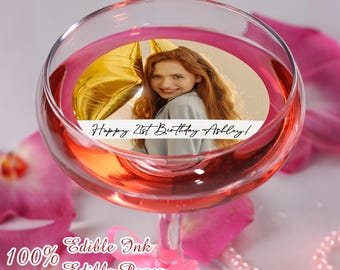 Custom Photo 21st Birthday Edible Topper/Birthday Cocktail Decor/Edible Wafer Paper Drink Topper/Perfect for 21st Birthday Celebration Decor