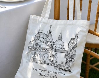Bolso de mano para bodas con ilustración personalizada, bolsas de bienvenida personalizadas para invitados, regalo para bodas en destinos exóticos, regalo de lona reutilizable para el lugar del evento.
