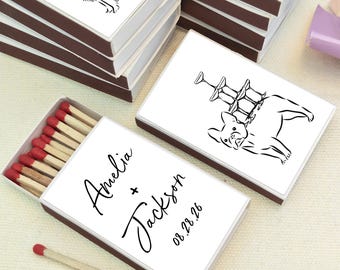 Bulk Matchboxes, Dog with Champagne Tower Matchboxes, Personalized Wedding Favor, Custom Wedding Match Boxes, Custom Engagement Matches