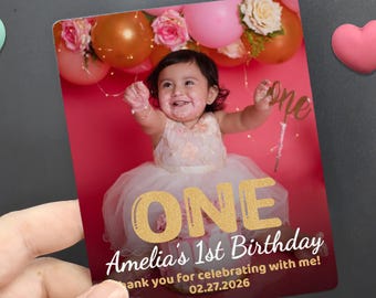 First Birthday Magnet Favors/Baby Birthday Magnet/Custom Photo Magnet for 1st Birthday/Save the Date Birthday Magnet/Happy Birthday Favor