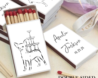 Dog with Champagne Tower Matchboxes | For Wedding, Engagement Party, Rehearsal Dinner, Bridal Shower, Night Before, Apartment Decor | Bulk