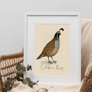 Stampa artistica di quaglie, decorazione murale rustica di animali selvatici, illustrazione di poster digitale, opera d'arte originale