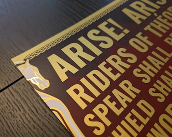 LotR Rohan King Theoden Speech Gold Foil Poster Print
