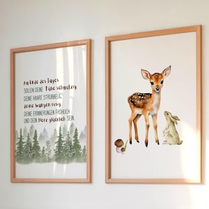 Kinderzimmerposter Set Waldtier Reh Hase positive Affirmation Wandbild Deko Inspo Geschenk Geburt Taufe Babyparty A3 A4 Kindergarten Schule