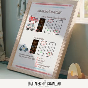 Montessori Lernposter für Kita & zu Hause Erste Hilfe und Notruf kindgerecht Vorschulkinder Kinderzimmer Deko Geschenk für Jungen Mädchen