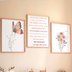 Kinderzimmer Deko Posterset Schmetterling Blumen Affirmationen rosa Wandbild A4 A3 Geschenk Babyparty Geburtstag Schule Junge Mädchen