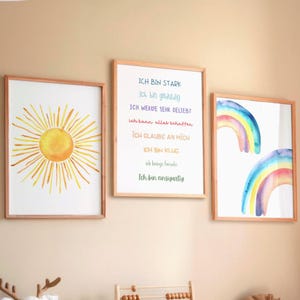 Kinderzimmer Deko Posterset Regenbogen Sonne Affirmationen Wandbild A3 Geschenk Babyparty Taufe Geburtstag Schule Junge Mädchen neutral