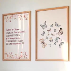 Kinderzimmerposter Set Schmetterlinge Blumen positive Affirmation Wandbild Deko Geschenk Geburt Taufe Babyparty A3 A4 Kindergarten Schule
