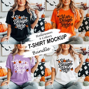 Bella Canvas 3001 Tshirt Halloween Mockup Bundle | BC 3001 T-Shirt Mock-up Bundle | Fall Halloween Shirt| Trendy Spooky Fall Halloween Shirt