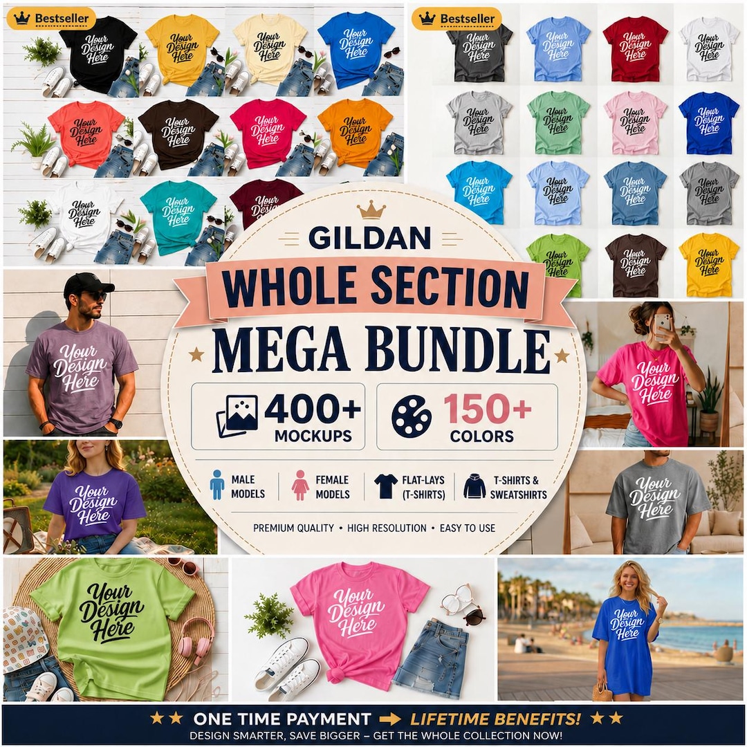 MEGA Gildan Mockup Bundle | 400+ Gildan T-Shirt Mockups | 150+ Shirt Colors | Complete POD
