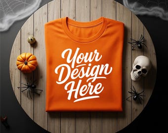 Bella Canvas 3001 Halloween T-Shirt Mockup: Orange Folded Shirt (Digital Download)