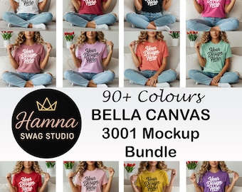 Mockup-bundel Bella Canvas 300+ 90+ kleuren | Trendy T-shirt Mockup Bundel | 3001 Bella Canvas-bundel | Modelshirtmodel | T-shirtmodel