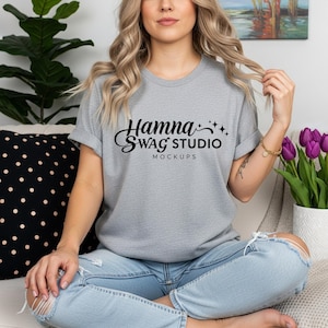 Bella Canvas 3001 Athletic Heather T-Shirt Mockup | BC3001 Mock-ups | Neutral Boho Aesthetic | Summer & Fall T-Shirt Mockups