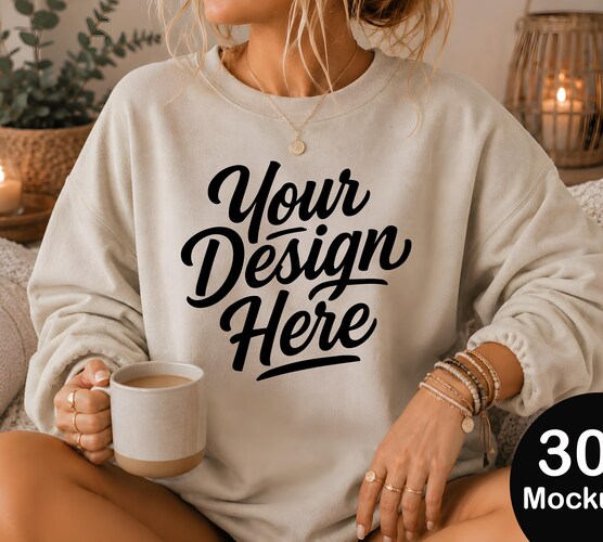 Gildan 18000 Sweatshirt Mockup Bundle — 31 Colors Female Model Crewneck Mockups