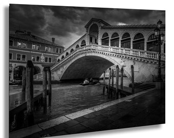 Rialto Bridge Venice Monochrome Fine Art Print, Black and White Photography Wall Art
