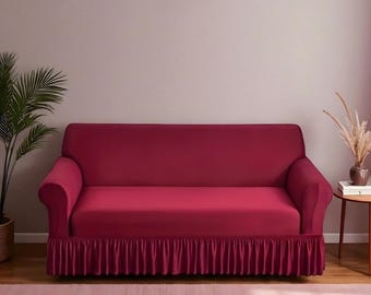 Ruffled Sofa Slipcover: Stretch Fabric Couch Cover - Pet & Kid Friendly