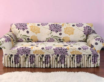 Floral Print Sofa Slipcover: Vintage Cottage Style Furniture Protector