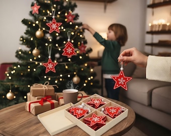 Nordic Wooden Christmas Ornaments: Laser Cut Holiday Tree Decor - 12 Piece Set