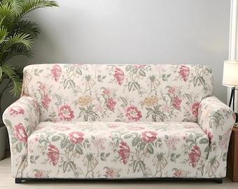 Funda de sofá con diseño floral de rosas: funda de sofá elástica de poliéster, fácil de instalar