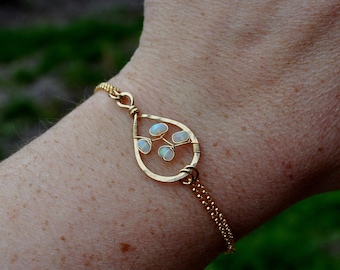 Hammered Teardrop Opal Bracelet: 14k Gold Filled Gemstone Jewelry