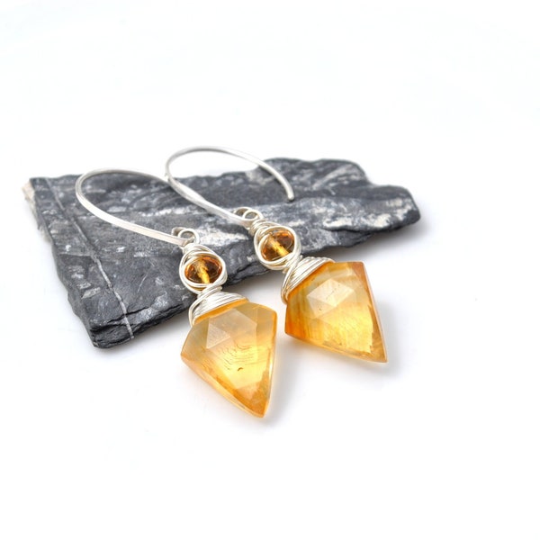 Natural Citrine Crystal Earrings, Golden Yellow AAA Madeira Citrine Gemstone Dangles, Unique November Birthstone Jewelry, Gift For Her