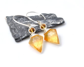 Natural Citrine Crystal Earrings, Golden Yellow AAA Madeira Citrine Gemstone Dangles, Unique November Birthstone Jewelry, Gift For Her