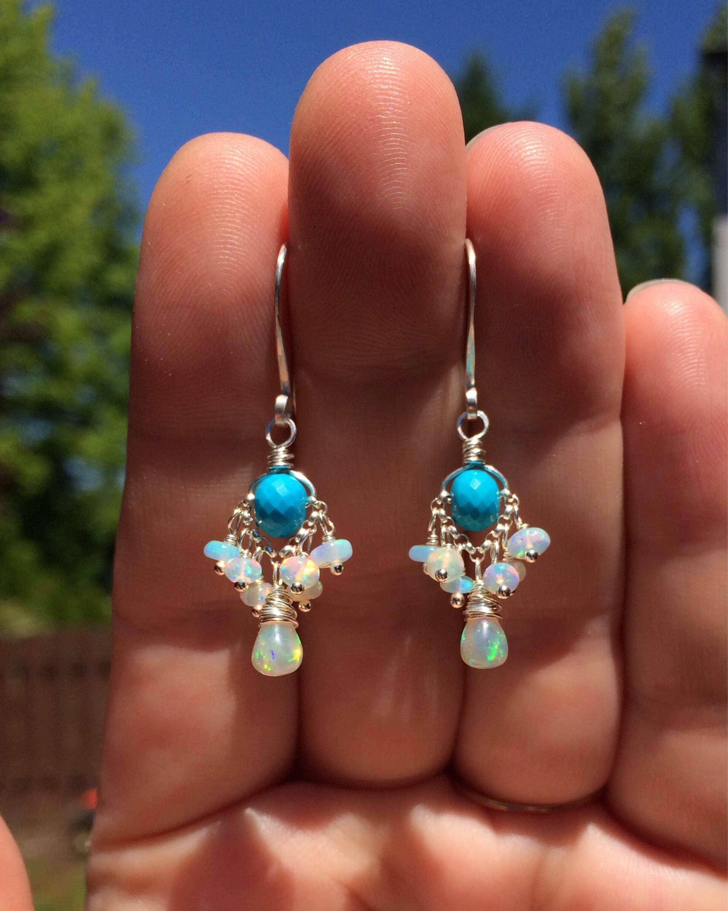 ★韓国人気★TATIANA★Opal Checkered One-Touch Earring Tatiana' Opal Earrings 14ct White Gold - Black Star Opal