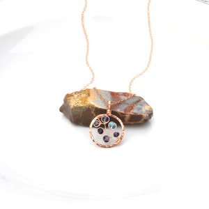 Hammered Rose Gold Circle Necklace, Luxe Violet Blue Iolite & Electric Blue Apatite Gemstone Pendant, Made to Order in Gold or Silver image 2